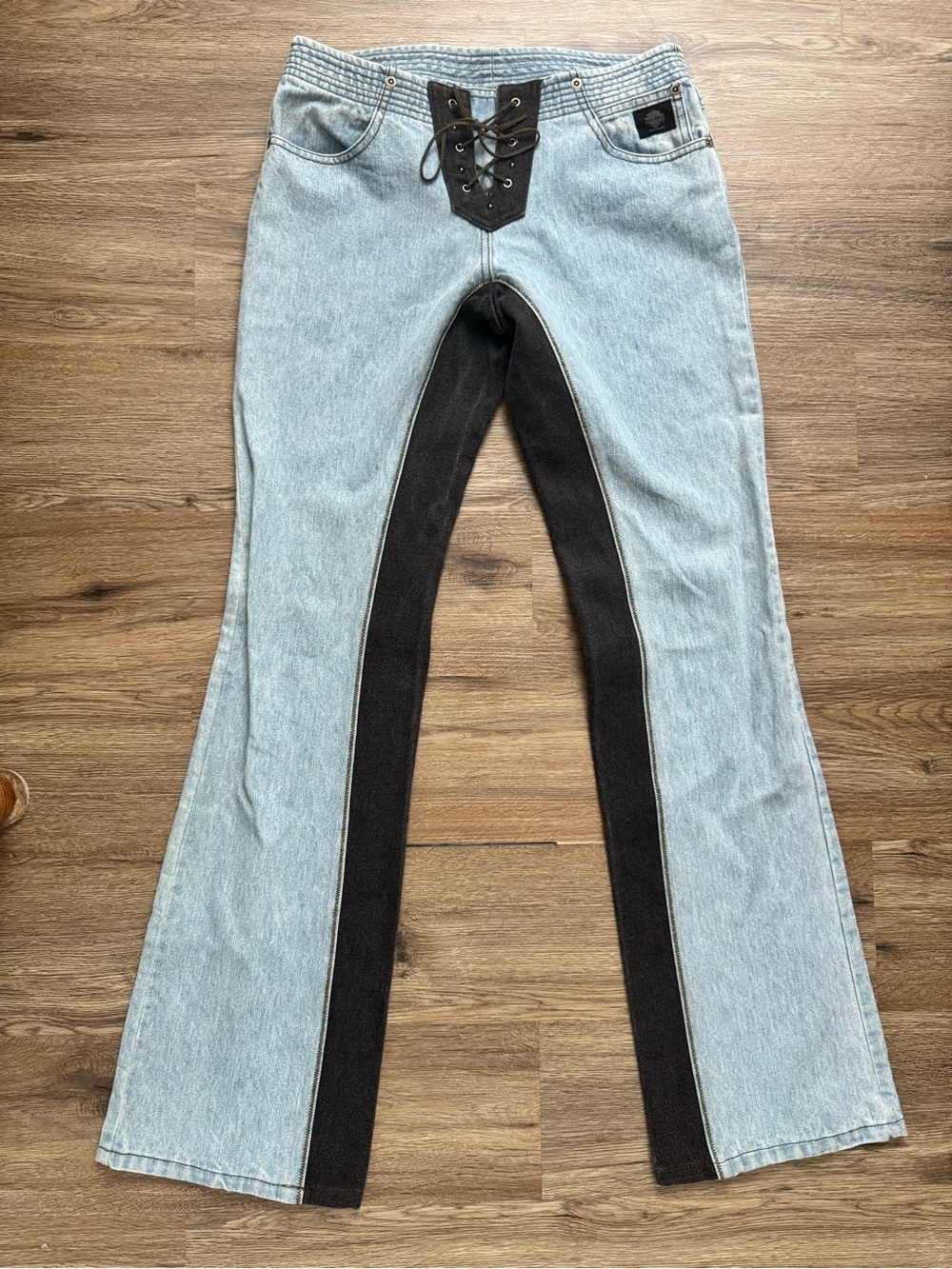 Vtg Harley-Davidson Two-Tone Lace-Up Flare Jeans